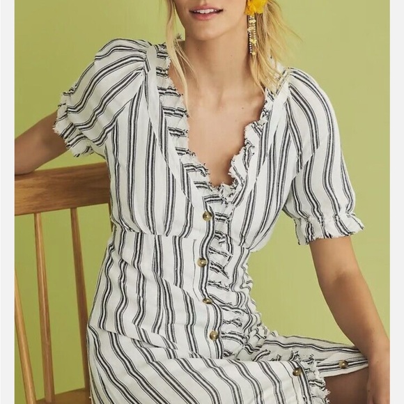 Pilcro Black and White Striped Midi Dress - Picture 1 of 9